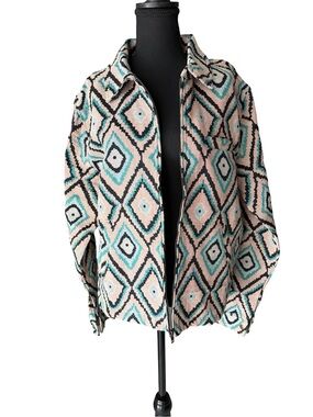 Aztec Utility Jacket in Mint & Pink